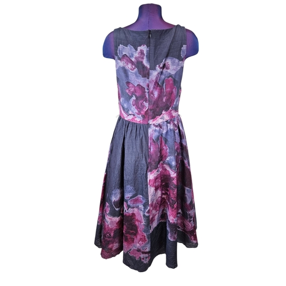 Lela‎ Rose & Target Purple Watercolor Floral Silk Blend Midi Dress Size 12 C102 - Picture 5 of 11